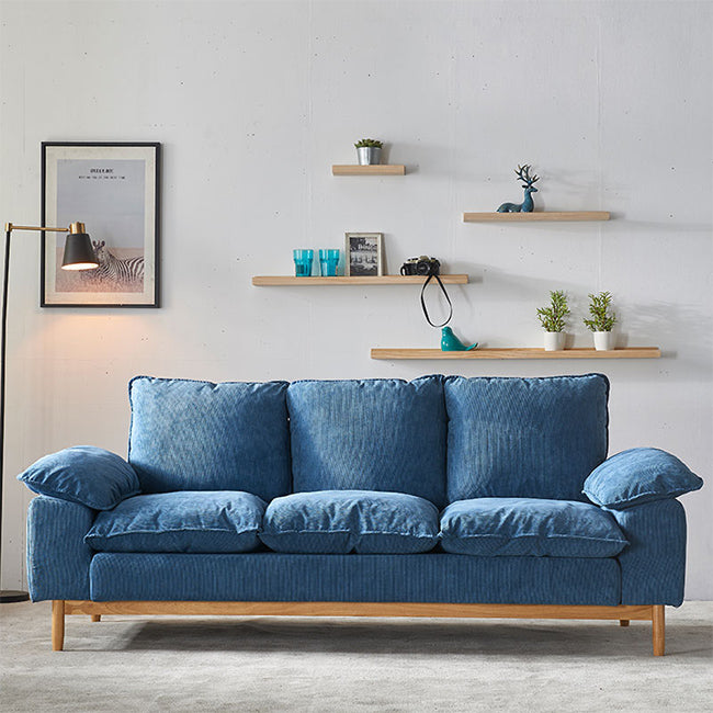 Nordic 3 Seater Sofa 100 Polyester Pillow Top Arm Settee with Cushions and Wooden Base