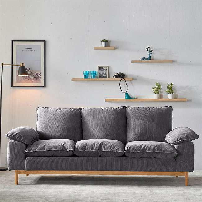 Nordic 3 Seater Sofa 100 Polyester Pillow Top Arm Settee with Cushions and Wooden Base