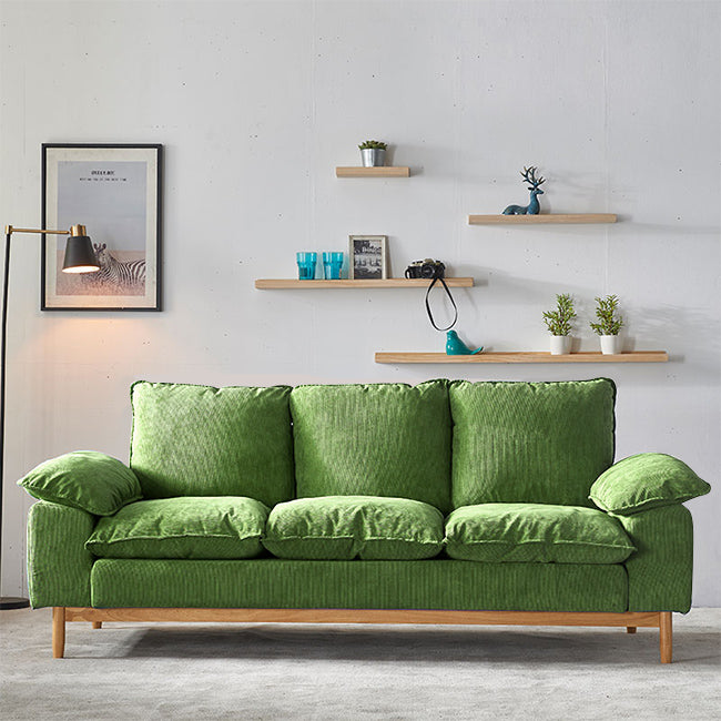 Nordic 3 Seater Sofa 100 Polyester Pillow Top Arm Settee with Cushions and Wooden Base