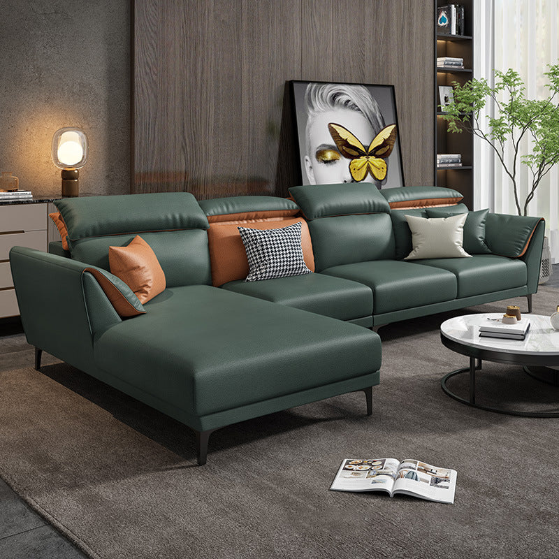 Contemporary Faux Leather Sectional with Pillow Back for 4 People