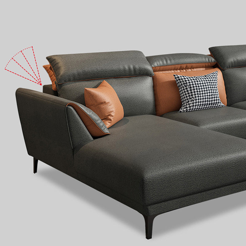 Contemporary Faux Leather Sectional with Pillow Back for 4 People