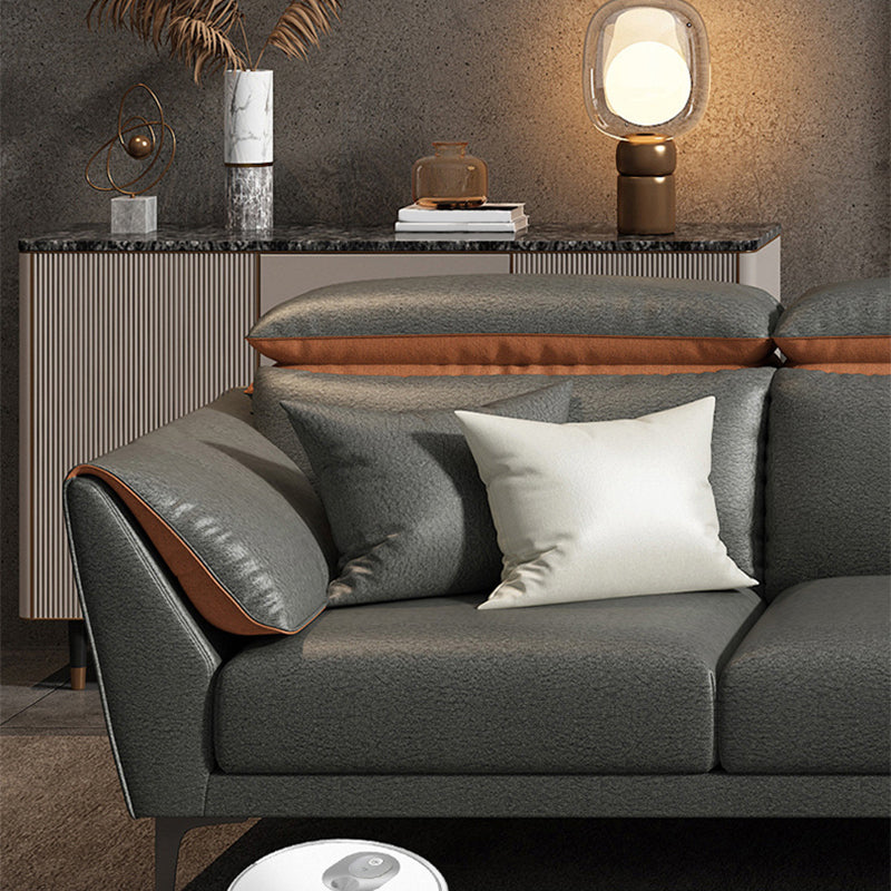 Contemporary Faux Leather Sectional with Pillow Back for 4 People
