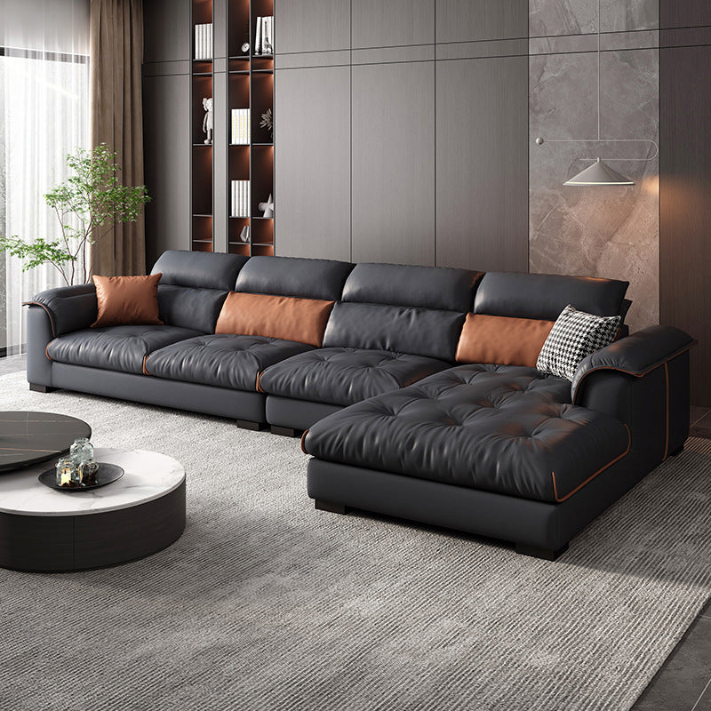 Tufted Pillow Top Arm Sofa with Chaise 133.86" W Faux Leather Sofa
