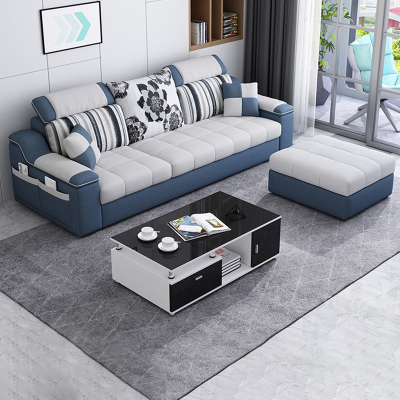 Pillow Top Linen Sofa & Chaise 31.5" H Loose Back Sofa in Grey and Blue