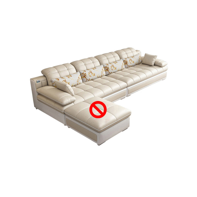 Contemporary Faux Leather Sofa & Chaise Biscuit Back Pillow Top Sofa