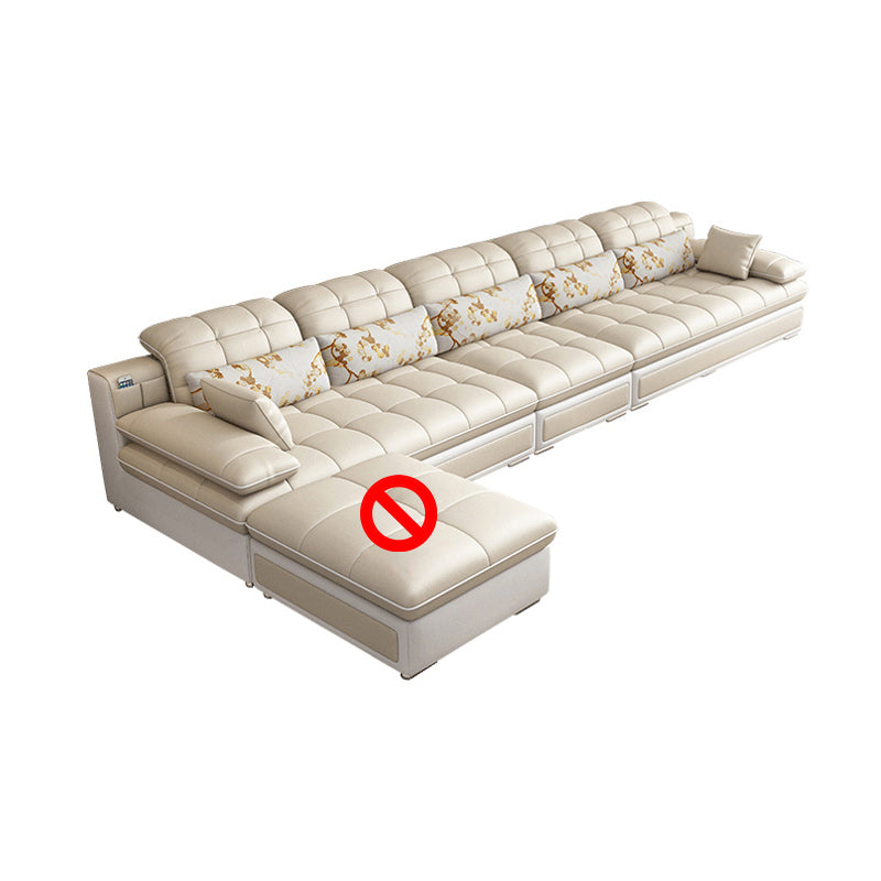 Contemporary Faux Leather Sofa & Chaise Biscuit Back Pillow Top Sofa