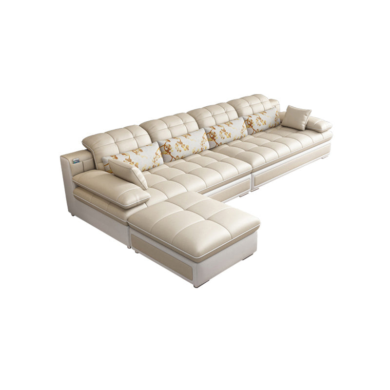 Contemporary Faux Leather Sofa & Chaise Biscuit Back Pillow Top Sofa