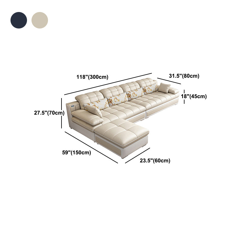 Contemporary Faux Leather Sofa & Chaise Biscuit Back Pillow Top Sofa