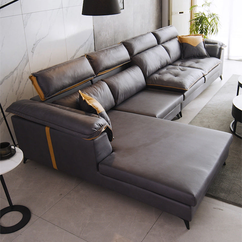 Grey Modern Tufted Sofa & Chaise Stain Resistant Sectional  41.33" H