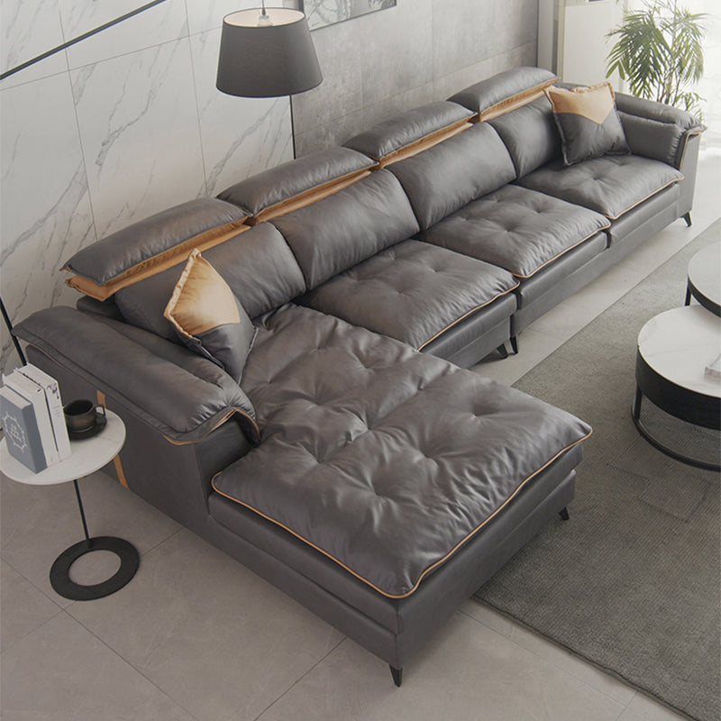 Grey Modern Tufted Sofa & Chaise Stain Resistant Sectional  41.33" H