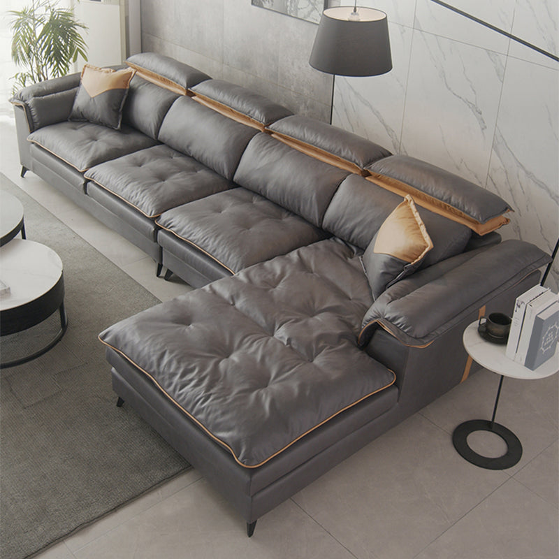 Grey Modern Tufted Sofa & Chaise Stain Resistant Sectional  41.33" H