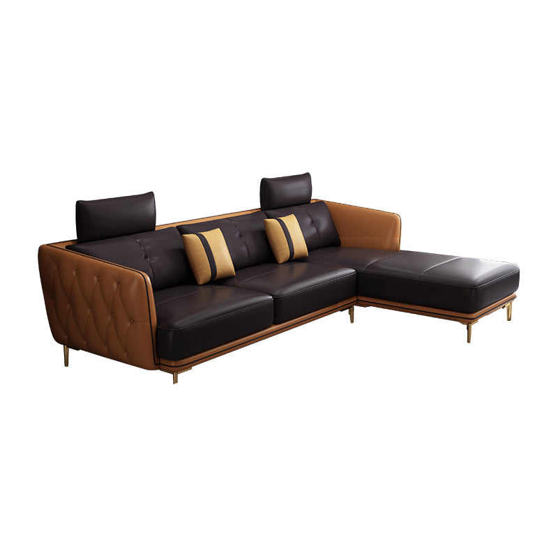 Contemporary Square Arm Genuine Leather Stain-Resistant Sofa & Chaise