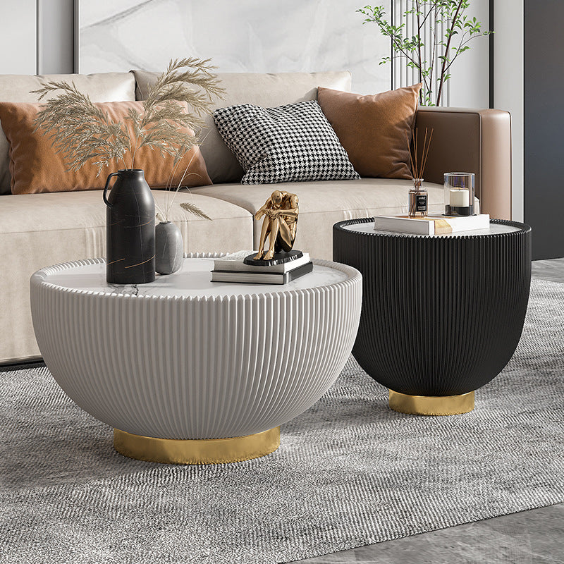 2 Piece Bunching Tables Slate Round Coffee Table for Living Room