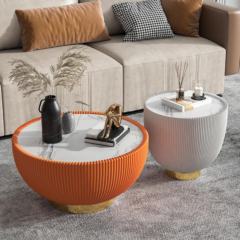 2 Piece Bunching Tables Slate Round Coffee Table for Living Room