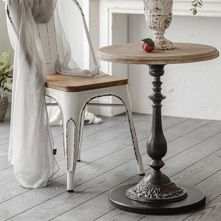 French Country Style Side End Table Pedestal Round Sofa Side Accent Table