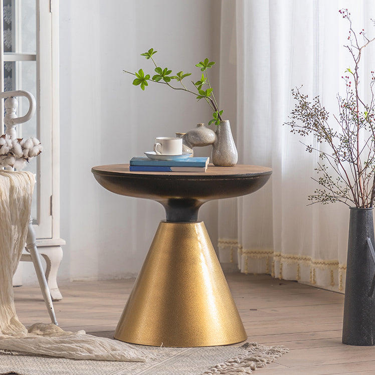 French Country Wooden Round Top Side Table Iron Pedestal End Table