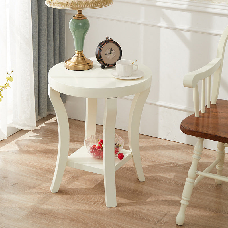 Traditional Round Wood Top Side Table 23.6"tall 4 Legs End Table with Shelf