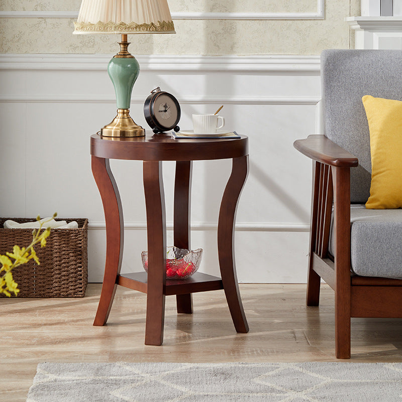 Traditional Round Wood Top Side Table 23.6"tall 4 Legs End Table with Shelf