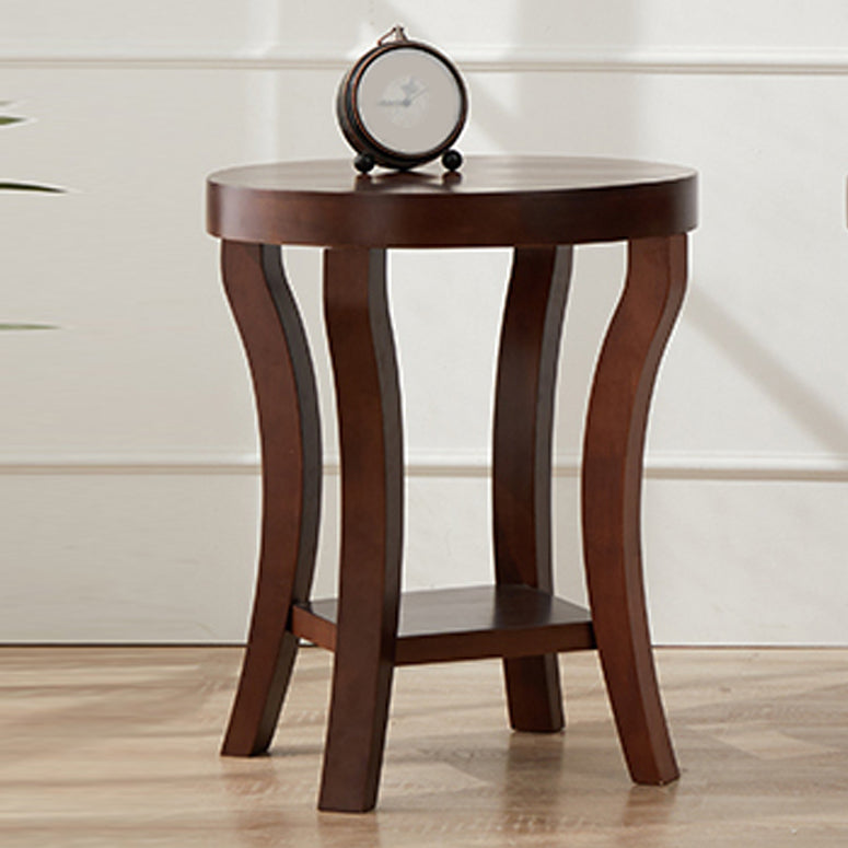 Traditional Round Wood Top Side Table 23.6"tall 4 Legs End Table with Shelf