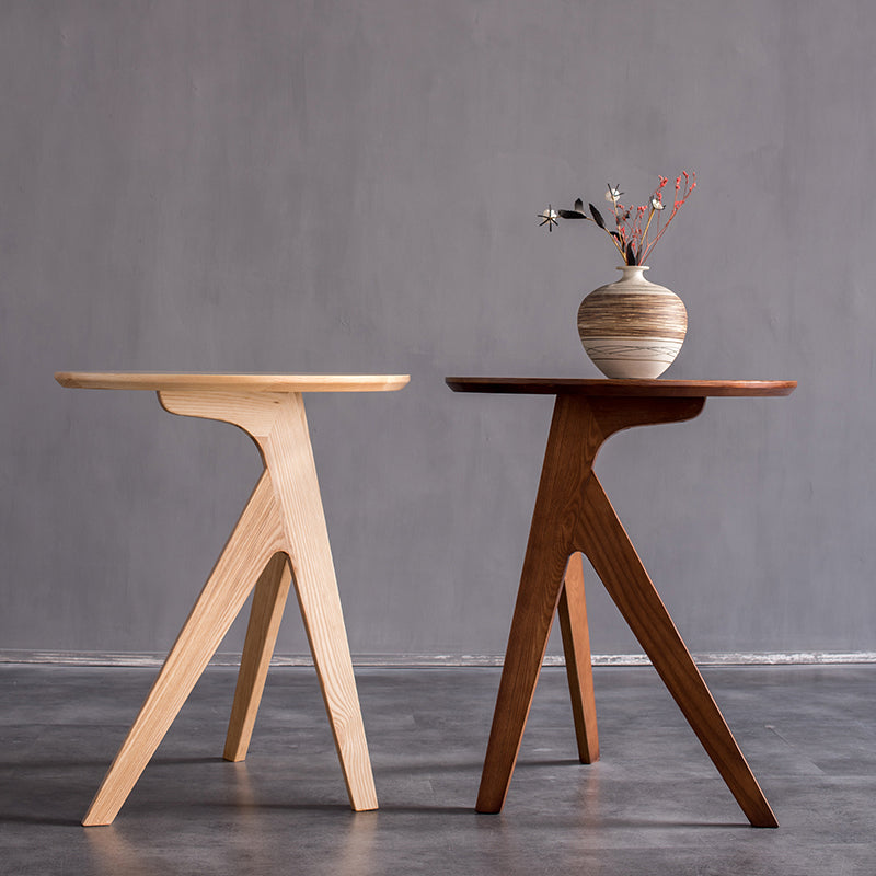 Scandinavian Round Solid Wood Top Side Table 23.6" Tall 3 Legs/4 Legs End Table