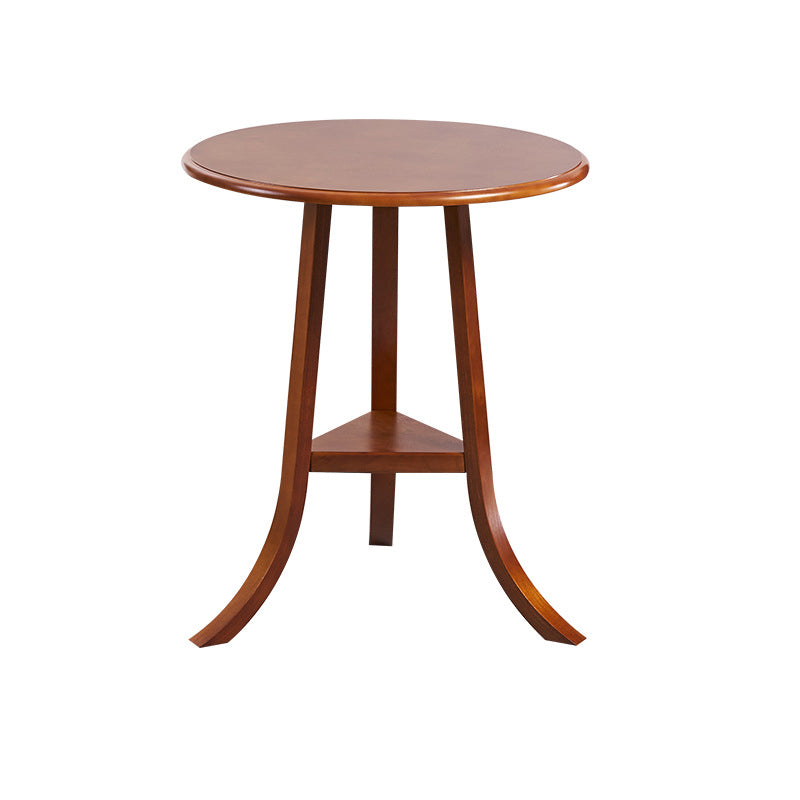 Traditional Wooden Round Top Side Table 3 Legs End Table with Shelf