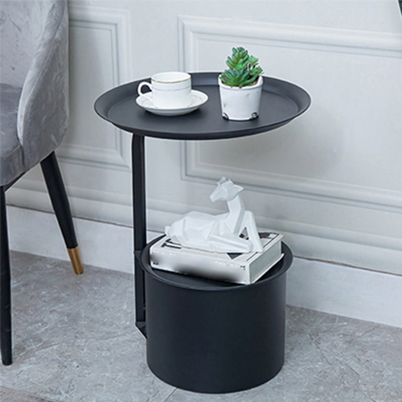 Modern Round Slate/ Iron Top Side Table 22" Tall Abstract End Table with Storage