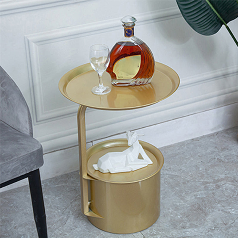 Modern Round Slate/ Iron Top Side Table 22" Tall Abstract End Table with Storage