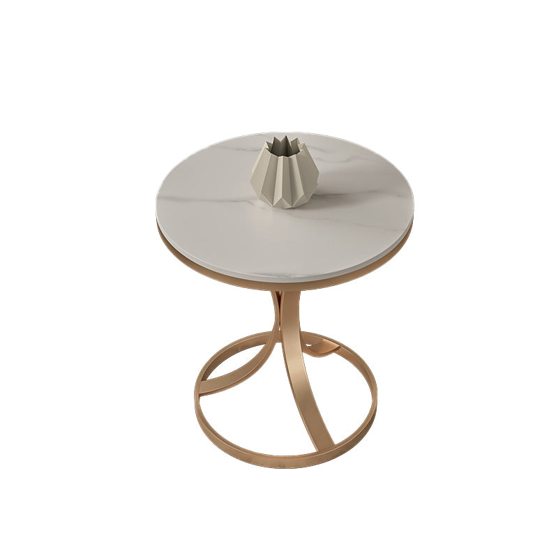 Modern Round Slate Top Side Table 19.6-inch Iron Pedestal End Table