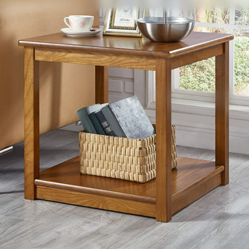 21.65"/23.62" Tall Wood End Table Walnut Square Side Table with Shelf