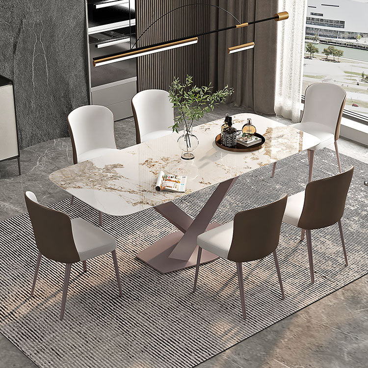 Modern Rectangle Dining Table Sintered Stone Table with Pedestal Base