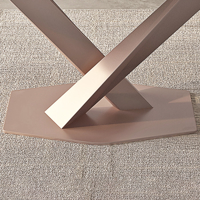 Modern Rectangle Dining Table Sintered Stone Table with Pedestal Base