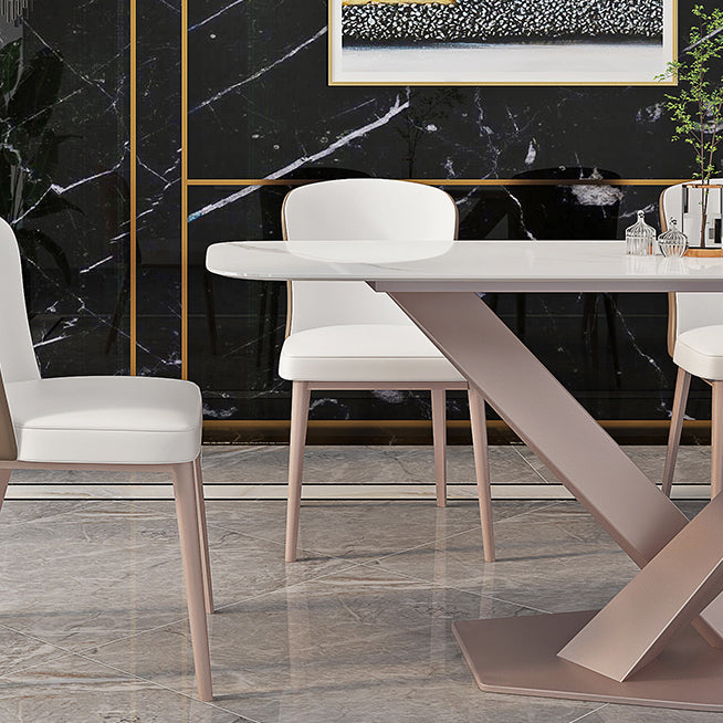 Modern Rectangle Dining Table Sintered Stone Table with Pedestal Base