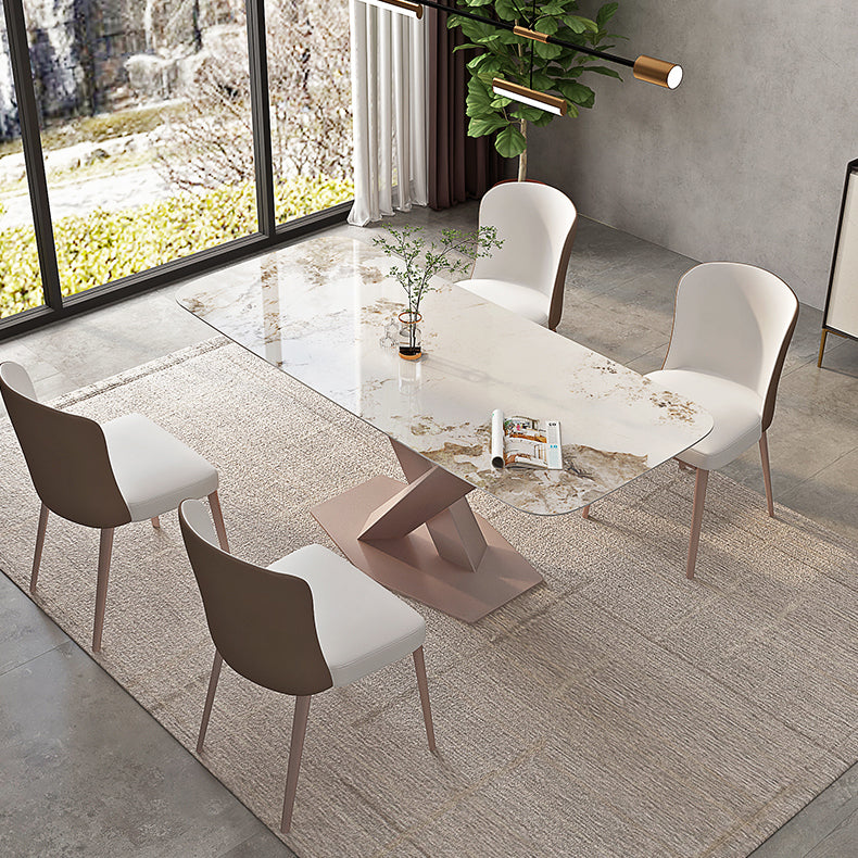 Modern Rectangle Dining Table Sintered Stone Table with Pedestal Base
