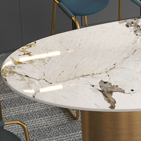 Luxury Sintered Stone Top Dining Table Rectangle Table with 3 Legs in Gold