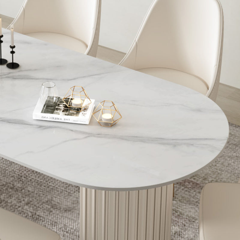 Simple Oval Dining Room Table Sintered Stone Top Double Pedestal Table