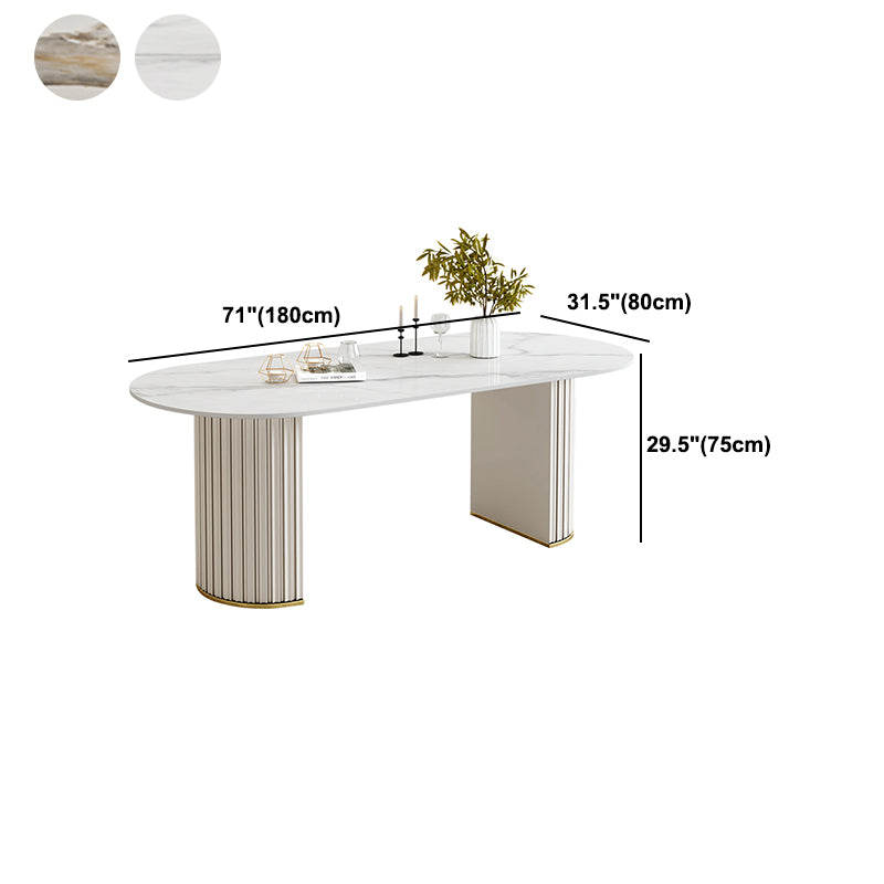 Simple Oval Dining Room Table Sintered Stone Top Double Pedestal Table
