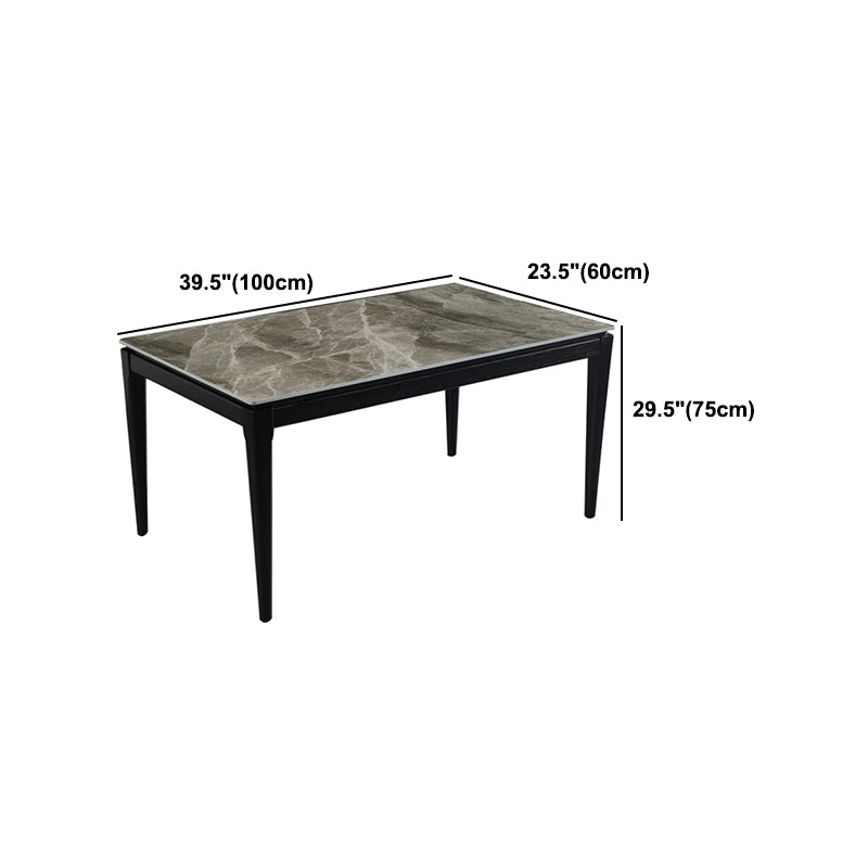 Modern Style Dining Table Sintered Stone Rectangle Table with Wooden Legs