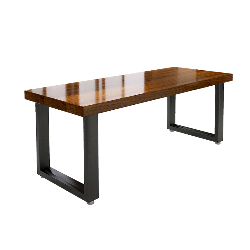 Black Metal Sled Base Table Industrial Dining Site Table with Wood Top