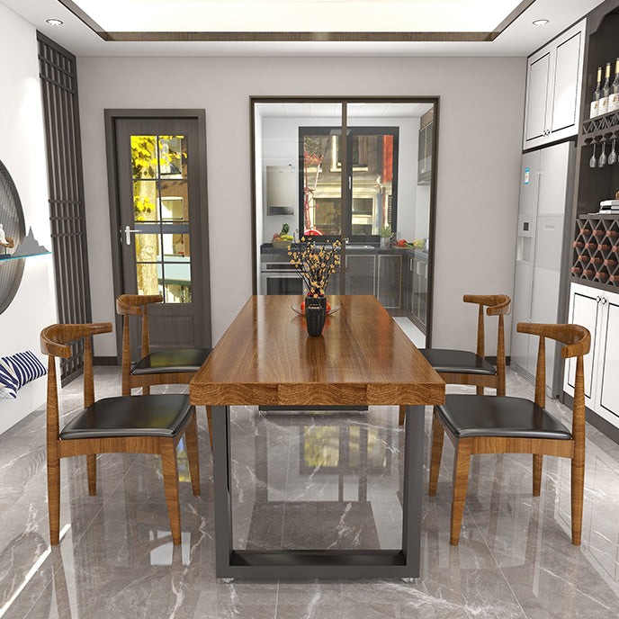 Black Metal Sled Base Table Industrial Dining Site Table with Wood Top