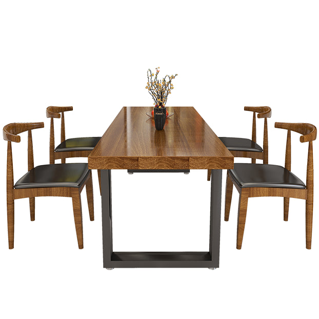 Black Metal Sled Base Table Industrial Dining Site Table with Wood Top