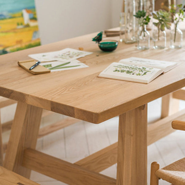Rectangle Dining Table Natural Contemporary Style Solid Wood Dinner Table for Home Kitchen