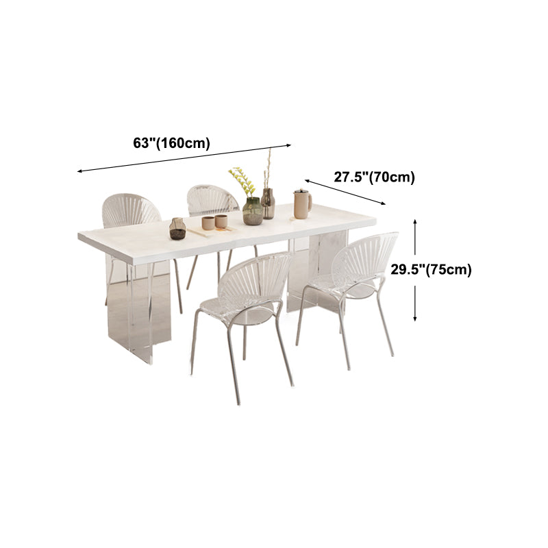 Contemporary Dining Table White Rectangle Solid Wood Dinner Table