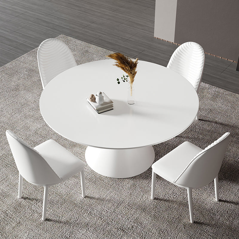 Modern Dining Table with White Pedestal Round Stone Top Dining Table without Turntable