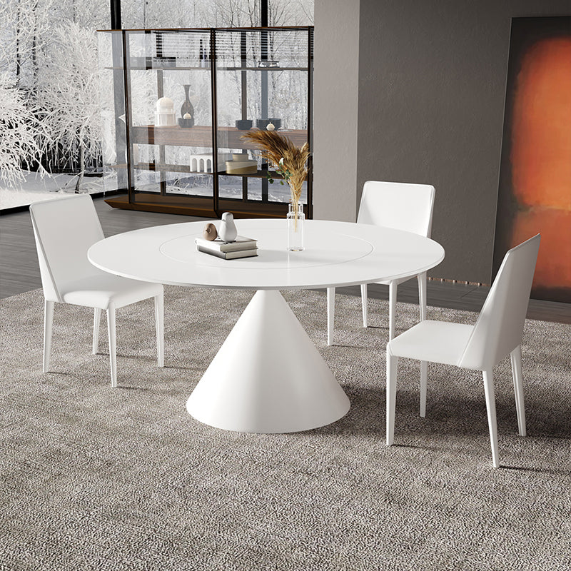 Modern Dining Table with White Pedestal Round Stone Top Dining Table without Turntable