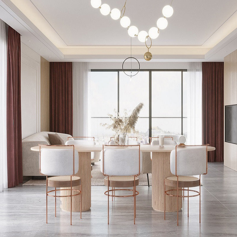Natural Double Pedestal Dining Table Modern Oval Wood Home Dinner Room Kitchen Table