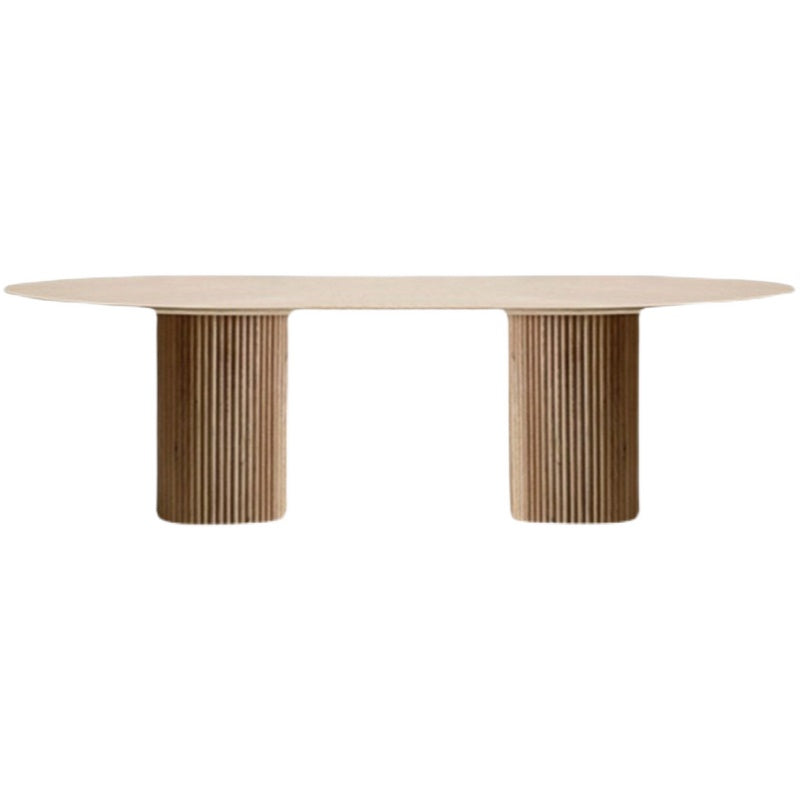 Natural Double Pedestal Dining Table Modern Oval Wood Home Dinner Room Kitchen Table