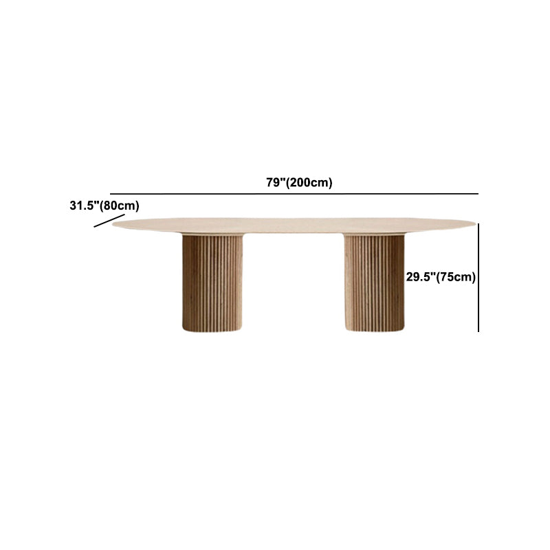 Natural Double Pedestal Dining Table Modern Oval Wood Home Dinner Room Kitchen Table