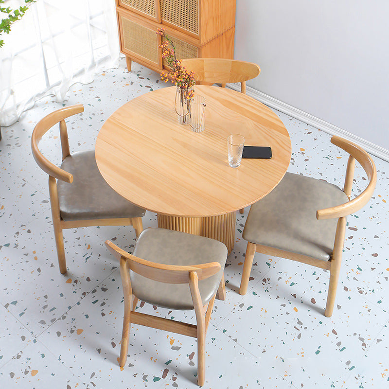 Solid Wood Dining Table Contemporary Style Brown Round Dinner Table