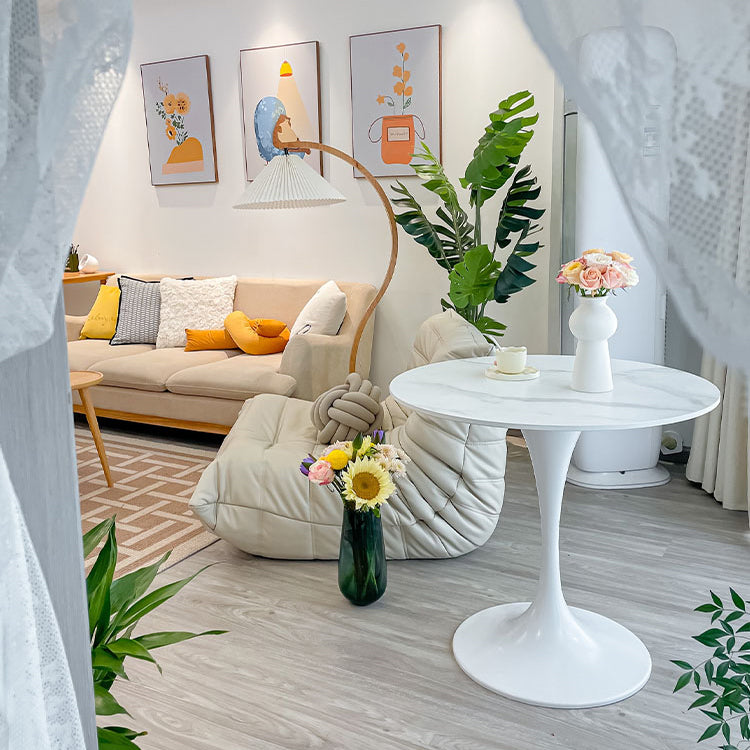 Round Kitchen Table Modern Sintered Stone White Dining Room Table