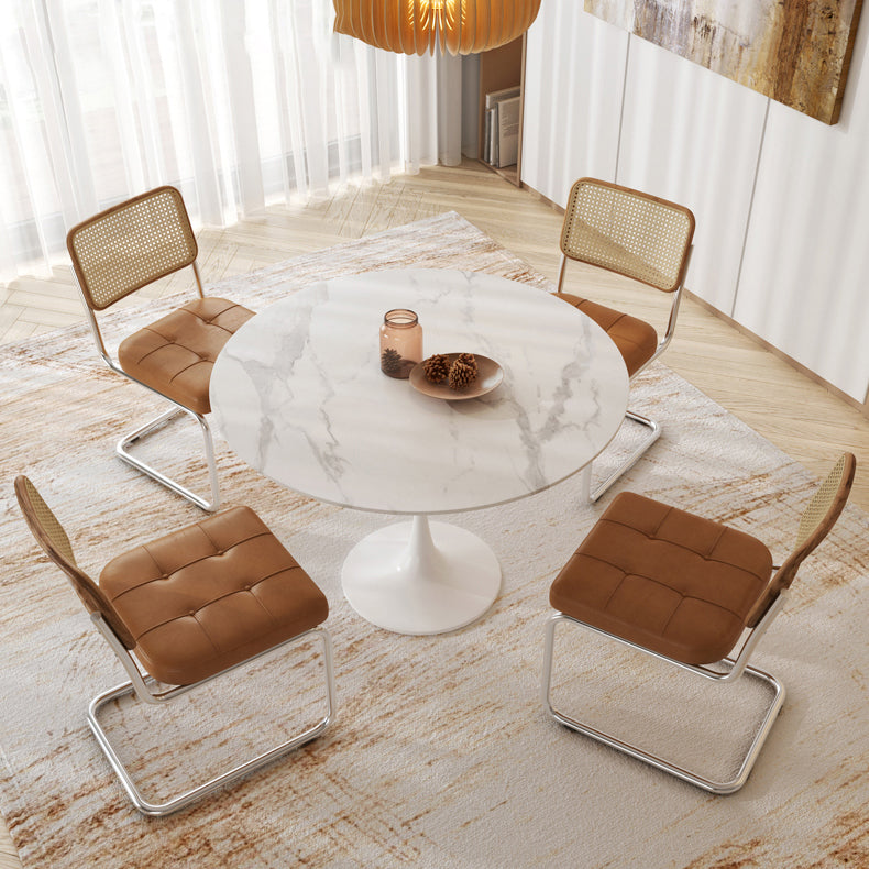 Round Kitchen Table Modern Sintered Stone White Dining Room Table